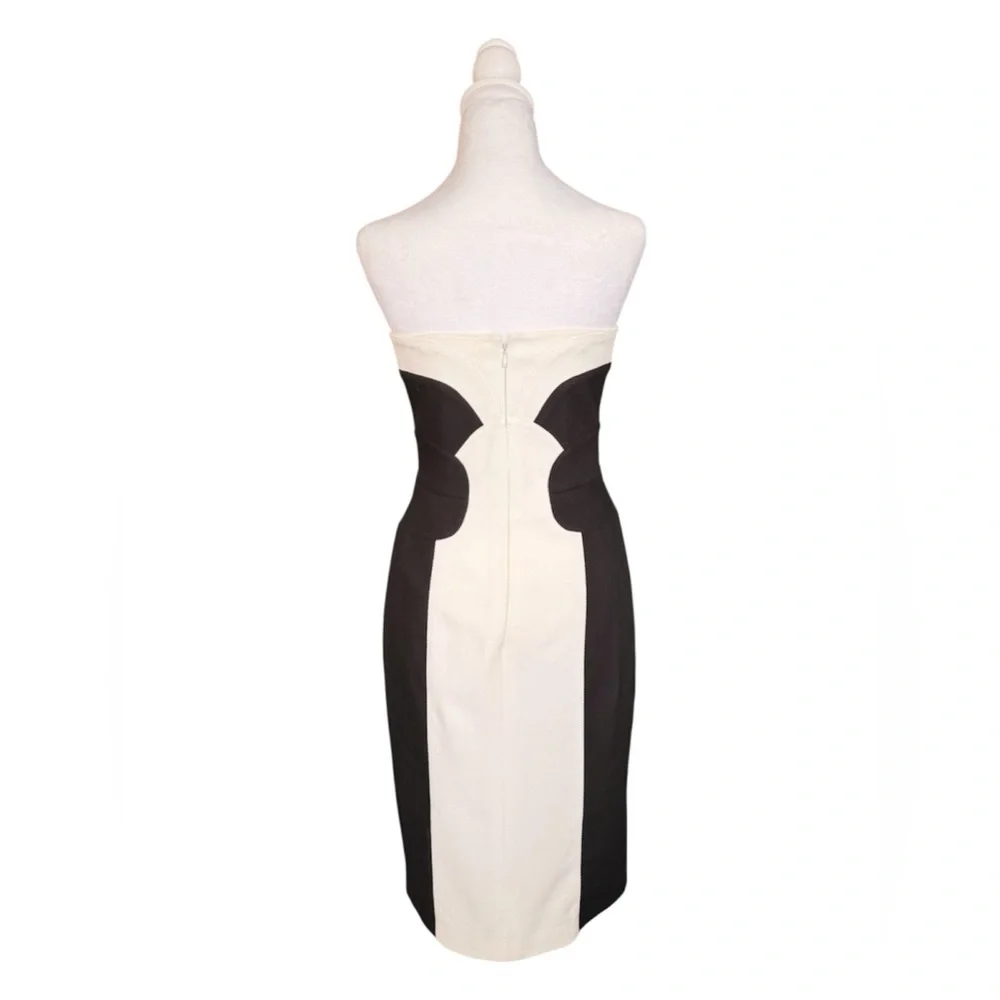 Escada Black and White Strapless Colorblock Sheath Dress